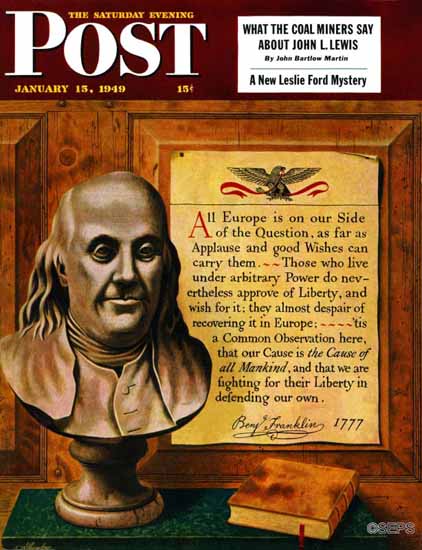 John Atherton Saturday Evening Post Benjamin Franklin Quote 1949_01_15 | The Saturday Evening Post Graphic Art Covers 1931-1969