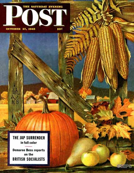 John Atherton Saturday Evening Post Fall Harvest 1945_10_27 | The Saturday Evening Post Graphic Art Covers 1931-1969