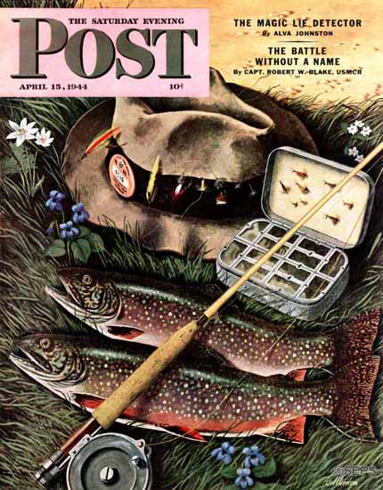 John Atherton Saturday Evening Post Fishing Still Life 1944_04_15 | The Saturday Evening Post Graphic Art Covers 1931-1969