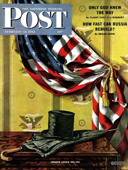 John Atherton Saturday Evening Post Lincolns Birthday 1944_02_12 | The Saturday Evening Post Graphic Art Covers 1931-1969