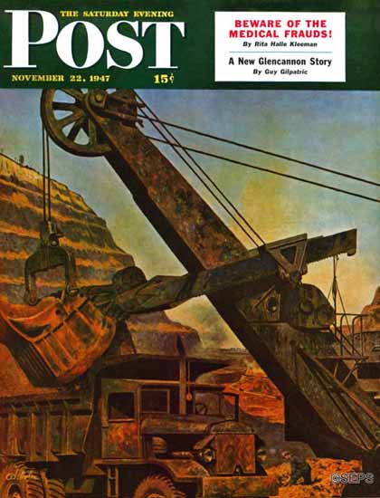 John Atherton Saturday Evening Post Mining for Ore 1947_11_22 | The Saturday Evening Post Graphic Art Covers 1931-1969