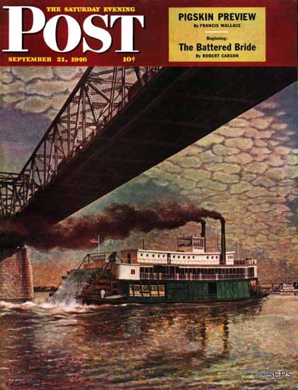 John Atherton Saturday Evening Post Paddlewheeler Ohio 1946_09_21 | The Saturday Evening Post Graphic Art Covers 1931-1969