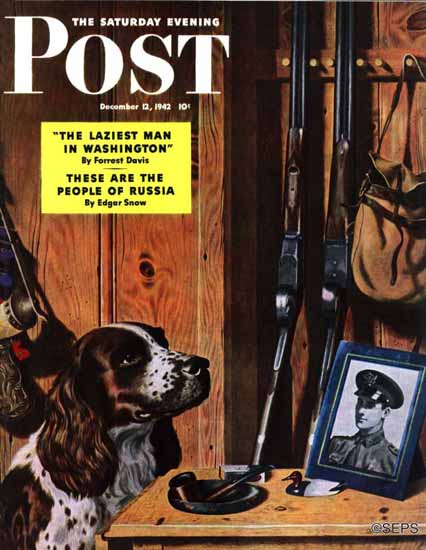 John Atherton Saturday Evening Post Patient Dog 1942_12_12 | The Saturday Evening Post Graphic Art Covers 1931-1969