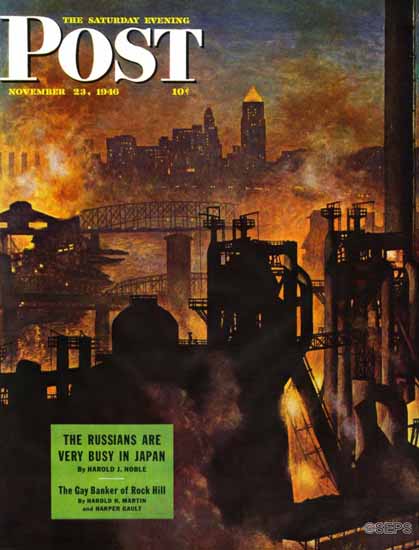 John Atherton Saturday Evening Post Steel Mills 1946_11_23 | The Saturday Evening Post Graphic Art Covers 1931-1969