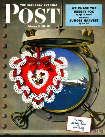 John Atherton Saturday Evening Post Valentines Day at Sea 1943_02_13 | The Saturday Evening Post Graphic Art Covers 1931-1969