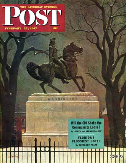 John Atherton Saturday Evening Post Washington on Horse 1947_02_22 | The Saturday Evening Post Graphic Art Covers 1931-1969