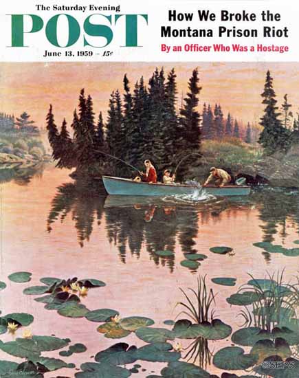 John Clymer Saturday Evening Post A Fine Catch 1959_06_13 | The Saturday Evening Post Graphic Art Covers 1931-1969