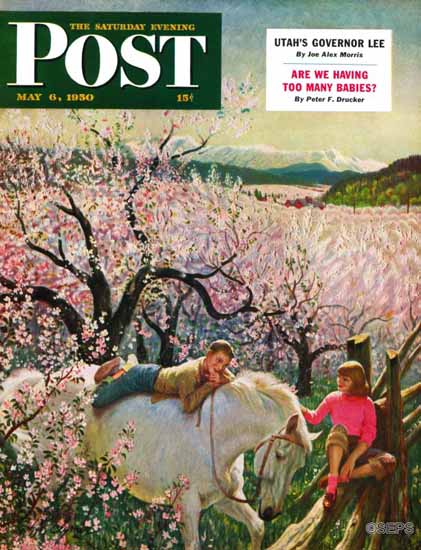 John Clymer Saturday Evening Post Apple Blossom Time 1950_05_06 | The Saturday Evening Post Graphic Art Covers 1931-1969