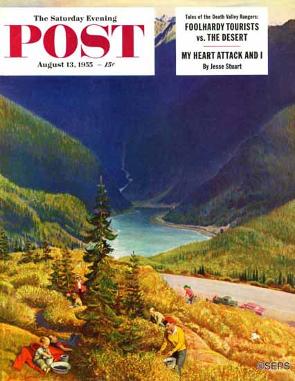 John Clymer Saturday Evening Post Blueberry Hill 1955_08_13 | The Saturday Evening Post Graphic Art Covers 1931-1969