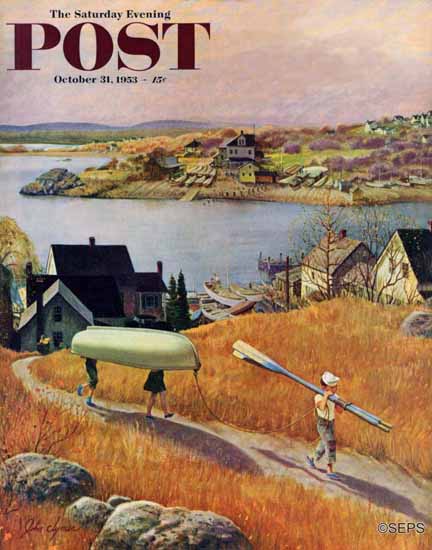 John Clymer Saturday Evening Post Children with Rowboat 1953_10_31 | The Saturday Evening Post Graphic Art Covers 1931-1969