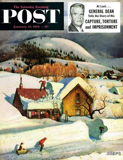 John Clymer Saturday Evening Post Deep Snow Fall 1954_01_23 | The Saturday Evening Post Graphic Art Covers 1931-1969