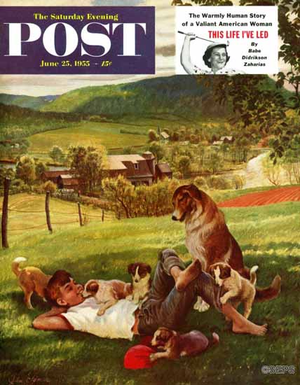 John Clymer Saturday Evening Post Dog Days of Summer 1955_06_25 | The Saturday Evening Post Graphic Art Covers 1931-1969