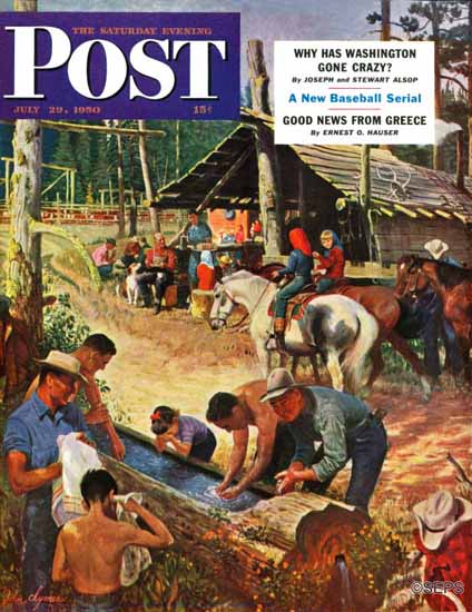 John Clymer Saturday Evening Post Dude Ranch Meal 1950_07_29 | The Saturday Evening Post Graphic Art Covers 1931-1969