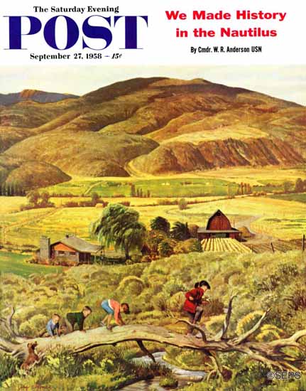 John Clymer Saturday Evening Post Following the Leader 1958_09_27 | The Saturday Evening Post Graphic Art Covers 1931-1969