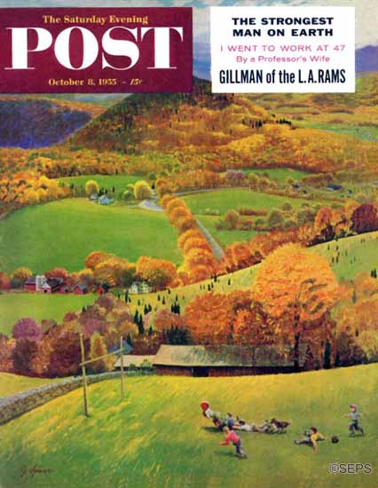 John Clymer Saturday Evening Post Football in the Country 1955_10_08 | The Saturday Evening Post Graphic Art Covers 1931-1969