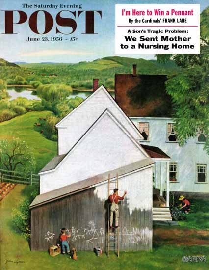 John Clymer Saturday Evening Post Helping Dad Paint 1956_06_23 | The Saturday Evening Post Graphic Art Covers 1931-1969