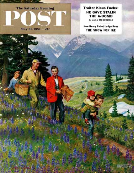 John Clymer Saturday Evening Post Hiking in Mountains 1952_05_31 | The Saturday Evening Post Graphic Art Covers 1931-1969