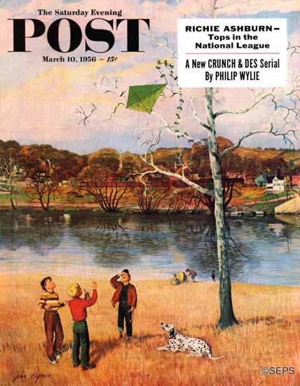 John Clymer Saturday Evening Post Kite in the Tree 1956_03_10 | The Saturday Evening Post Graphic Art Covers 1931-1969