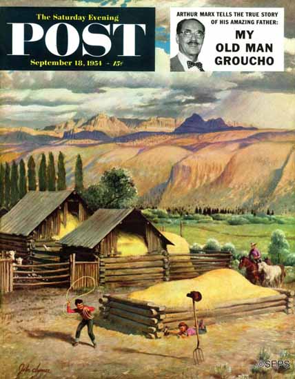 John Clymer Saturday Evening Post Lasso Practice 1954_09_18 | The Saturday Evening Post Graphic Art Covers 1931-1969