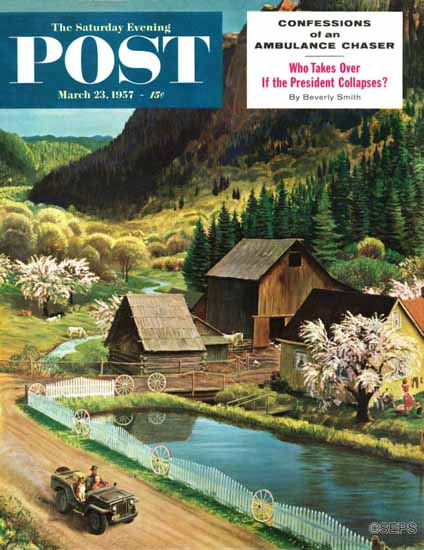 John Clymer Saturday Evening Post Mountain Farm 1957_03_23 | The Saturday Evening Post Graphic Art Covers 1931-1969