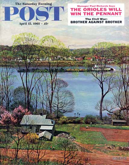 John Clymer Saturday Evening Post Ohio River in April 1961_04_15 | The Saturday Evening Post Graphic Art Covers 1931-1969