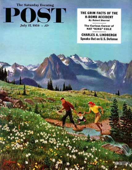 John Clymer Saturday Evening Post Picnic On Mount Ranier 1954_07_17 | The Saturday Evening Post Graphic Art Covers 1931-1969