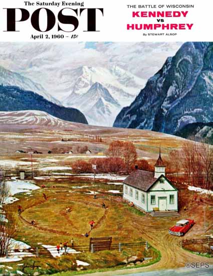 John Clymer Saturday Evening Post Recess at Pine Creek 1960_04_02 | The Saturday Evening Post Graphic Art Covers 1931-1969