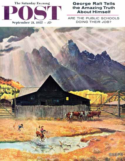 John Clymer Saturday Evening Post Ride Em Cowboy 1957_09_21 | The Saturday Evening Post Graphic Art Covers 1931-1969