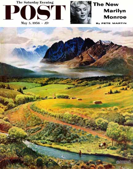 John Clymer Saturday Evening Post RockyMountain Fly Fishing 1956_05_05 | The Saturday Evening Post Graphic Art Covers 1931-1969