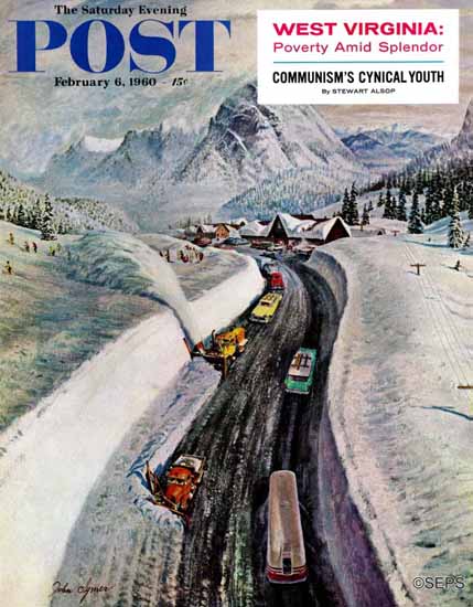 John Clymer Saturday Evening Post Snowplows Snoqualmie P 1960_02_06 | The Saturday Evening Post Graphic Art Covers 1931-1969