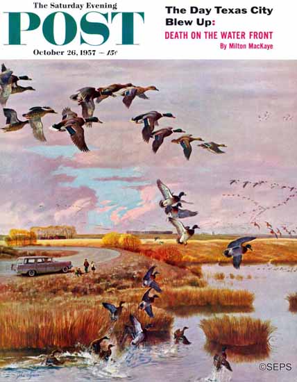 John Clymer Saturday Evening Post South for the Winter 1957_10_26 | The Saturday Evening Post Graphic Art Covers 1931-1969