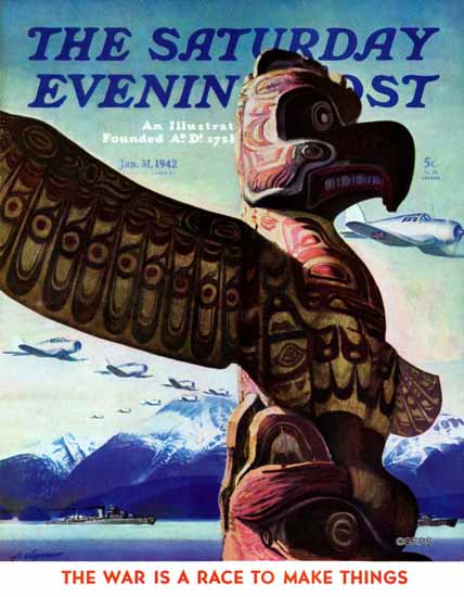 John Clymer Saturday Evening Post Totem Pole 1942_01_31 | The Saturday Evening Post Graphic Art Covers 1931-1969