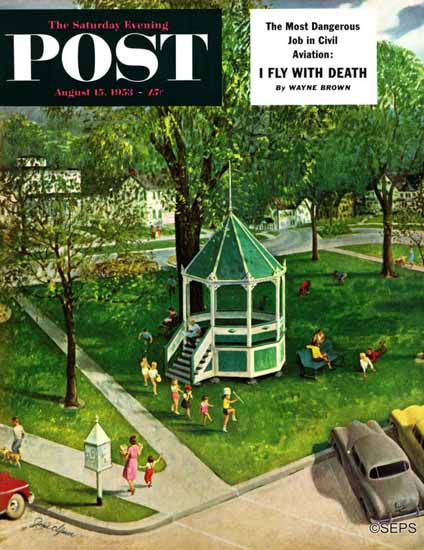 John Clymer Saturday Evening Post Town Green 1953_08_15 | The Saturday Evening Post Graphic Art Covers 1931-1969