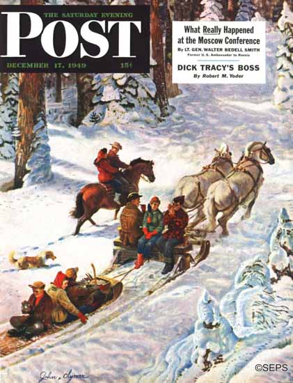 John Clymer Saturday Evening Post Winter Sleigh Ride 1949_12_17 | The Saturday Evening Post Graphic Art Covers 1931-1969