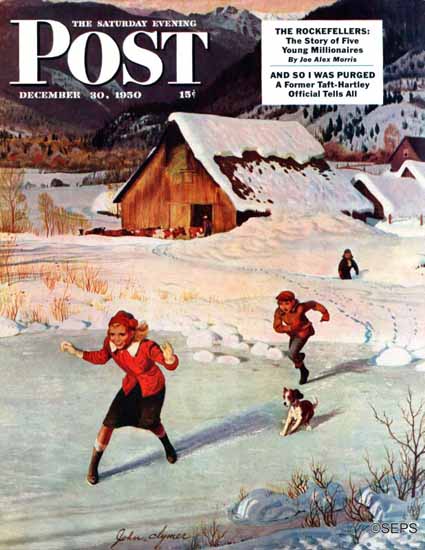 John Clymer Saturday Evening Post Winter on the Farm 1950_12_30 | The Saturday Evening Post Graphic Art Covers 1931-1969