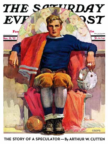 John E Sheridan Saturday Evening Post Gridiron Great 1932_11_19 | The Saturday Evening Post Graphic Art Covers 1931-1969