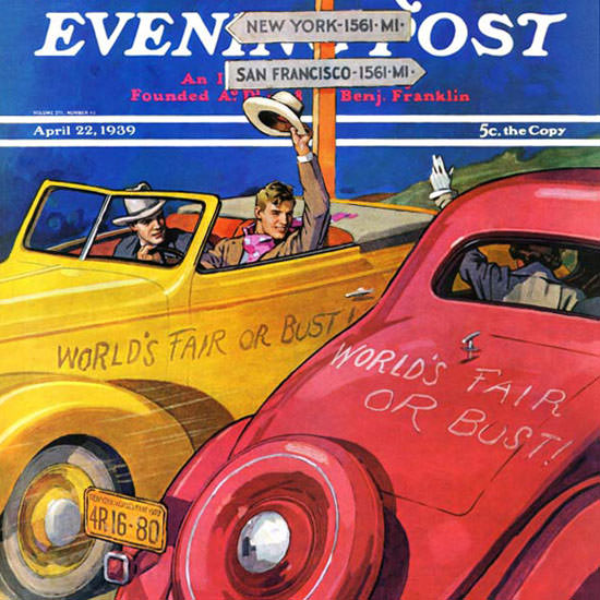 John E Sheridan Saturday Evening Post Or Bust 1939_04_22 Copyright crop | Best of 1930s Ad and Cover Art