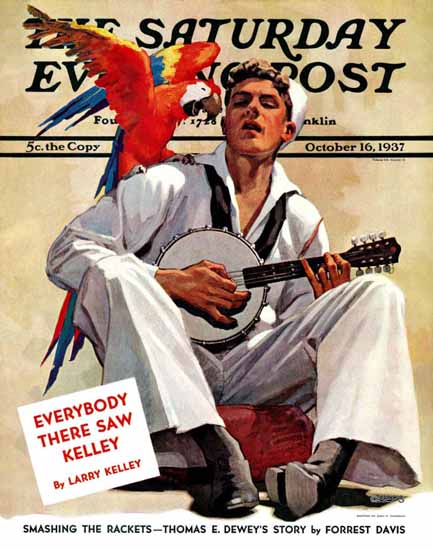 John E Sheridan Saturday Evening Post Singing Sailor Parrot 1937_10_16 | The Saturday Evening Post Graphic Art Covers 1931-1969