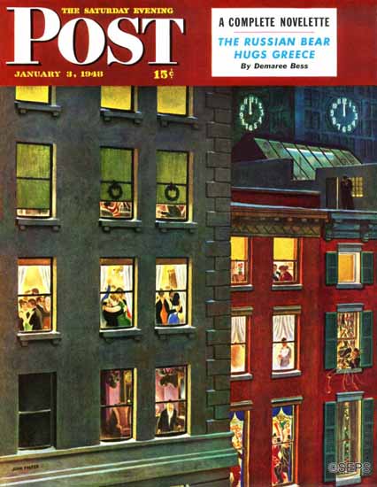 John Falter Saturday Evening Post Apartment Dwellers 1948_01_03 | The Saturday Evening Post Graphic Art Covers 1931-1969