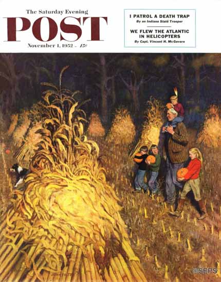 John Falter Saturday Evening Post Bring Home Pumpkins 1952_11_01 | The Saturday Evening Post Graphic Art Covers 1931-1969