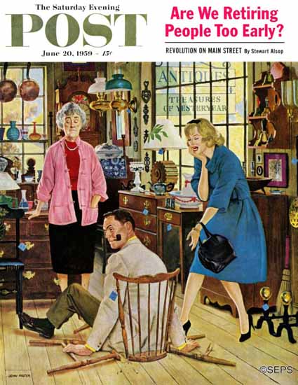 John Falter Saturday Evening Post Broken Antique Chair 1959_06_20 | The Saturday Evening Post Graphic Art Covers 1931-1969