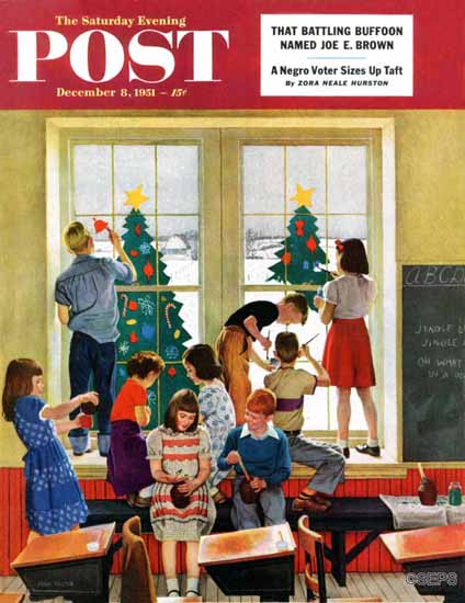 John Falter Saturday Evening Post Classroom Christmas 1951_12_08 | The Saturday Evening Post Graphic Art Covers 1931-1969