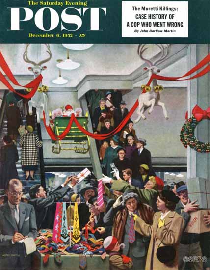 John Falter Saturday Evening Post Department Store at Xmas 1952_12_06 | The Saturday Evening Post Graphic Art Covers 1931-1969