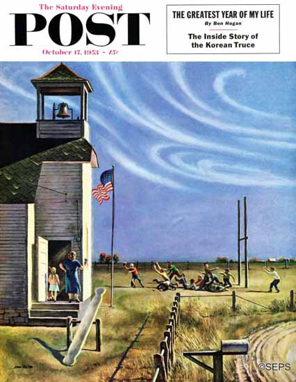 John Falter Saturday Evening Post End of Recess 1953_10_17 | The Saturday Evening Post Graphic Art Covers 1931-1969