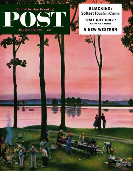 John Falter Saturday Evening Post Evening Picnic 1951_08_18 | The Saturday Evening Post Graphic Art Covers 1931-1969