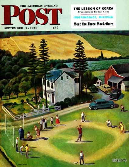 John Falter Saturday Evening Post Family Baseball 1950_09_02 | The Saturday Evening Post Graphic Art Covers 1931-1969