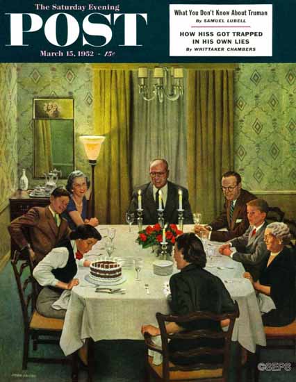 John Falter Saturday Evening Post Family Birthday Party 1952_03_15 | The Saturday Evening Post Graphic Art Covers 1931-1969