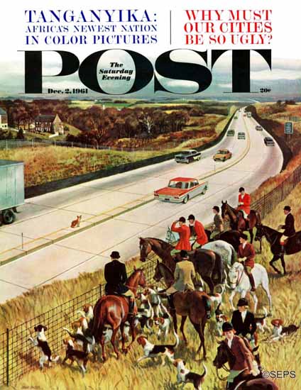 John Falter Saturday Evening Post Foxhunters Outfoxed 1961_12_02 | The Saturday Evening Post Graphic Art Covers 1931-1969