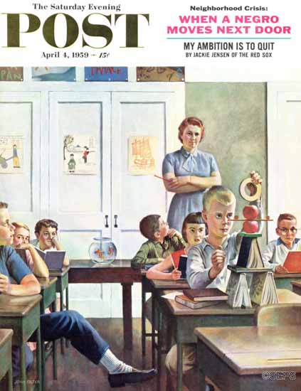 John Falter Saturday Evening Post Future Engineer 1959_04_04 | The Saturday Evening Post Graphic Art Covers 1931-1969