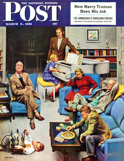 John Falter Saturday Evening Post Home Recital 1951_03_03 | The Saturday Evening Post Graphic Art Covers 1931-1969